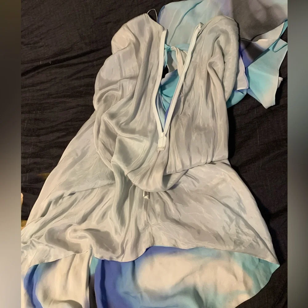 Halston Heritage Galaxy Blue One Shoulder Tiered Asymmetric Dress 8 - Picture 12 of 13